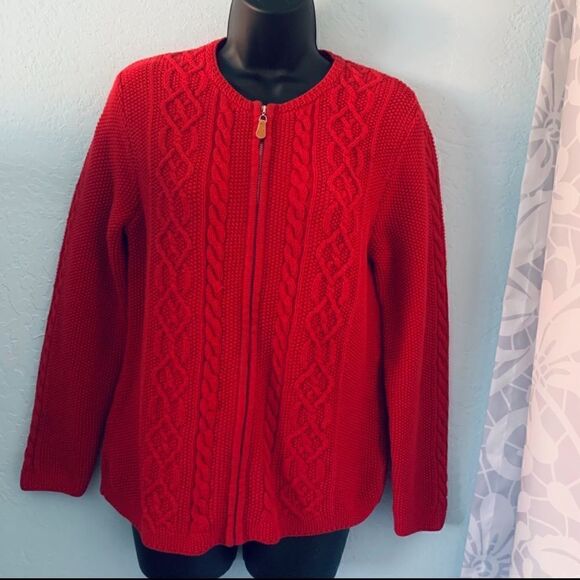 Tabi Red Cable Knit Zip Up Sweater Size Medium - Picture 1 of 9